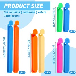 saerryor 32 Pcs Food Bag Clips for Food Storage Sealing Freezer Bag Clips Reusable Plastic Kitchen Clips Long Bag Sealing Clips for Food Sandwich Coffee Snack Keeping Food Fresh 4 Sizes