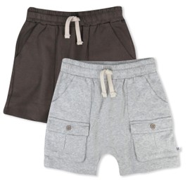HonestBaby 2-Pack Cargo Shorts 100% Organic Cotton for Infant Baby and Toddler, Boys, Girls, Dusty Brown, 2T
