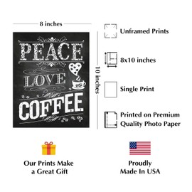"Peace Love Coffee" Wall Art Print - 8x10" Distressed Print Ideal For Home Decor, Coffee Bar Decor, Cafe Decor & Kitchen Wall Decor. Perfect Gift for Coffee Lovers. Unframed
