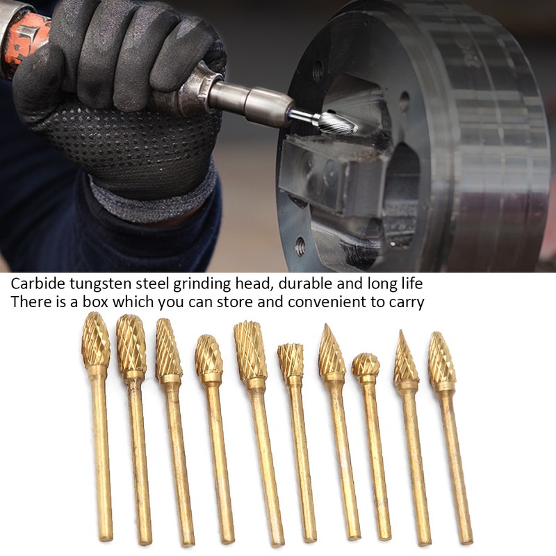 10Pcs Grinding Heads Carbide Tungsten Steel Woodworking Carving Abrasive Rotating
