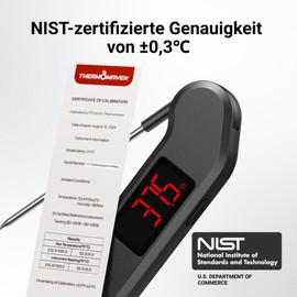 ThermoMaven Digitales Fleischthermometer – 1s Sofortanzeige Grillthermometer, NIST-zertifiziert ±0,3℃ Genau Thermometer Kochen, IP65 Wasserdicht Magnetische Bratenthermometer, BBQ Grill Ofen Küche