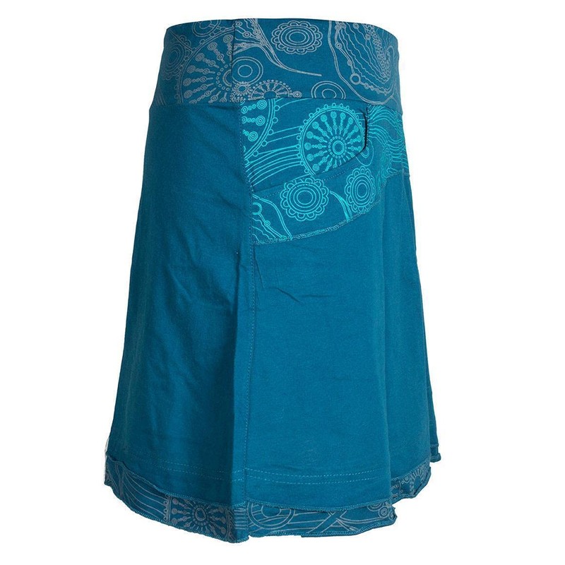 Vishes Alternative Clothing Short Layered-Look Cotton Skirt, Printed, Wide Waistband