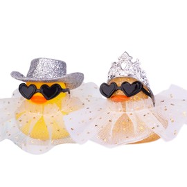 MuMyer Car Rubber Duck Ornaments 2 Pack Duck Car Dashboard Decorations with Mini Sunglasses, Headband or Hat, Skirt or Bow for Car Dashboard Decoration Accessories(D13)
