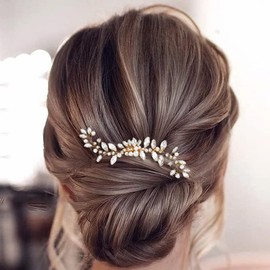 Brishow Peine para novia de boda con perlas de imitación, accesorio para el pelo para mujeres y niñas (dorado)