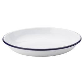 Utopia Eagle Enamel Deep Plates 8.5" / 22cm - Single - White Enamel Oval Plates with Blue Rim