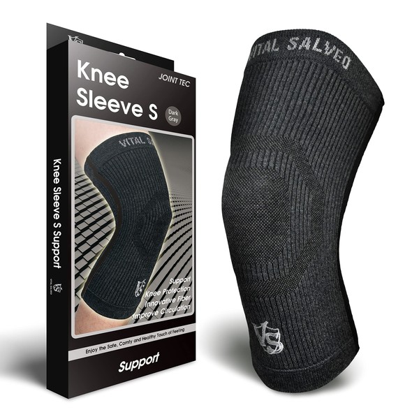 Vital Salveo Knee Compression Sleeve Swelling Recovery Knee Brace S-Support Pain Relief for Men and Women Unisex for Running Basketball Gym Workout Sports Dark Grey (1PC) Large