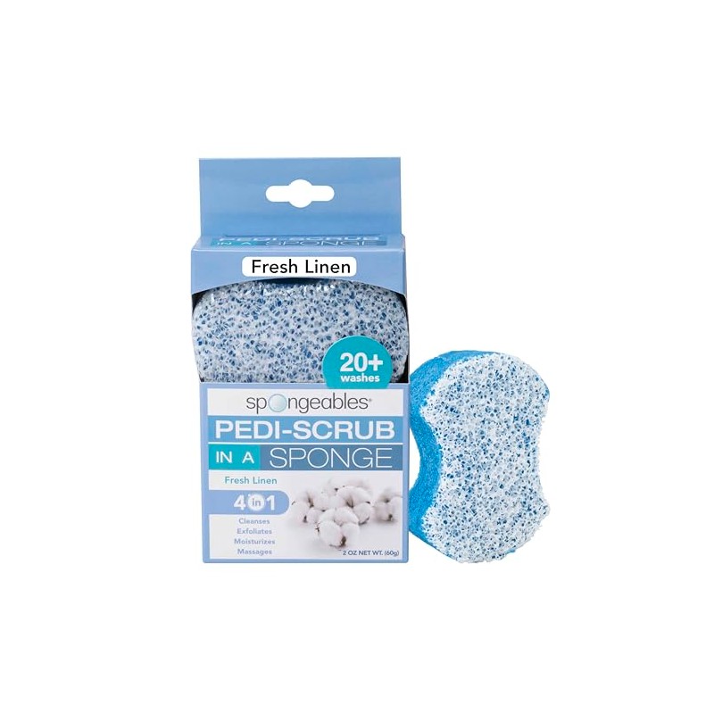 Spongables Pedi Scrub Foot Exfoliating 20+ Wash Sponge, Fresh Linen,