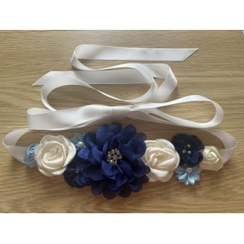 Luoyunna Baby Shower Sash for Mom Flower Maternity Sash Pregnancy Belt for Gender Reveal, Royal Blue, width： 1 inch， length： 94.5 inches