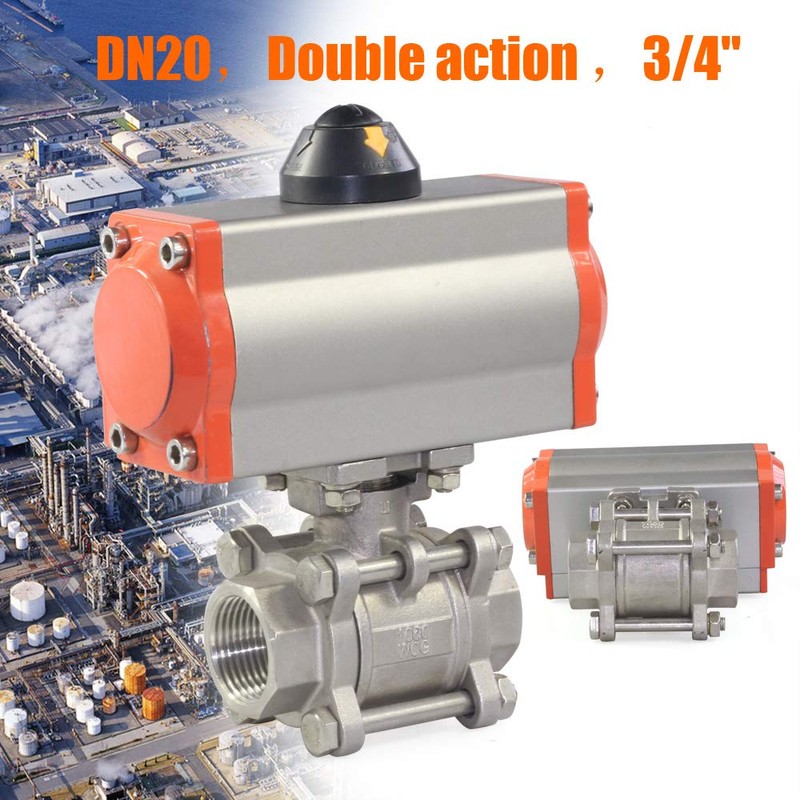 3/4" Pneumatic Actuated Ball Valve Double Acting 3-Piece Air Steam
