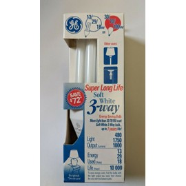 GE-18W- (Soft White) (2700K) (E26 Base) 3 Way (30W/70W/100W) CFL Bulb (3 Pack)