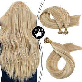 Moresoo Highlight Keratin Tip Hair Extensions Human Hair Blonde Itip 18 Inch Thick Bead in Hair Extensions Color #14 Honey Blonde Mixed with #613 Bleach Blonde Natural Straight Hair I Tip Hair 40g/50s