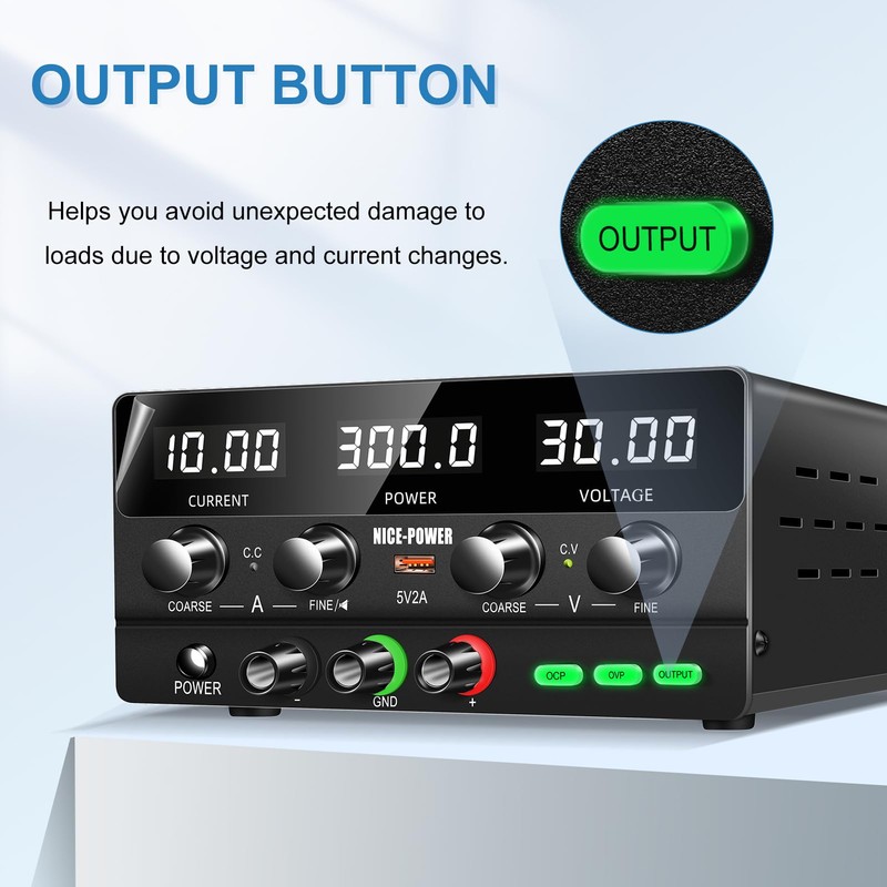 NICE-POWER DC Power Supply Variable 30V 10A, 300W Encoder Adjustable