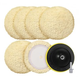 Tallew 6 Pieces Wool Buffing Polishing Pads Cutting Pads Hook Loop for Compound, Cutting and Polishing Car Backing Plate(6 Inch)