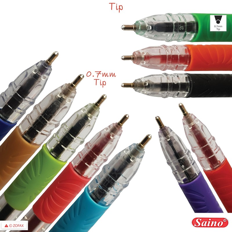 SAINO Ezirite Ballpoint Pens, MULTICOLOUR, Fine Point (0.6mm), Pack of
