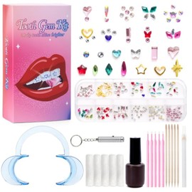 214 Pcs Teeth Gem Kit DIY Crystals Teeth Diamonds Kit Fashionable Professional Tooth Gems Kit for Girls Shining Crystal Reflective Tooth Gems