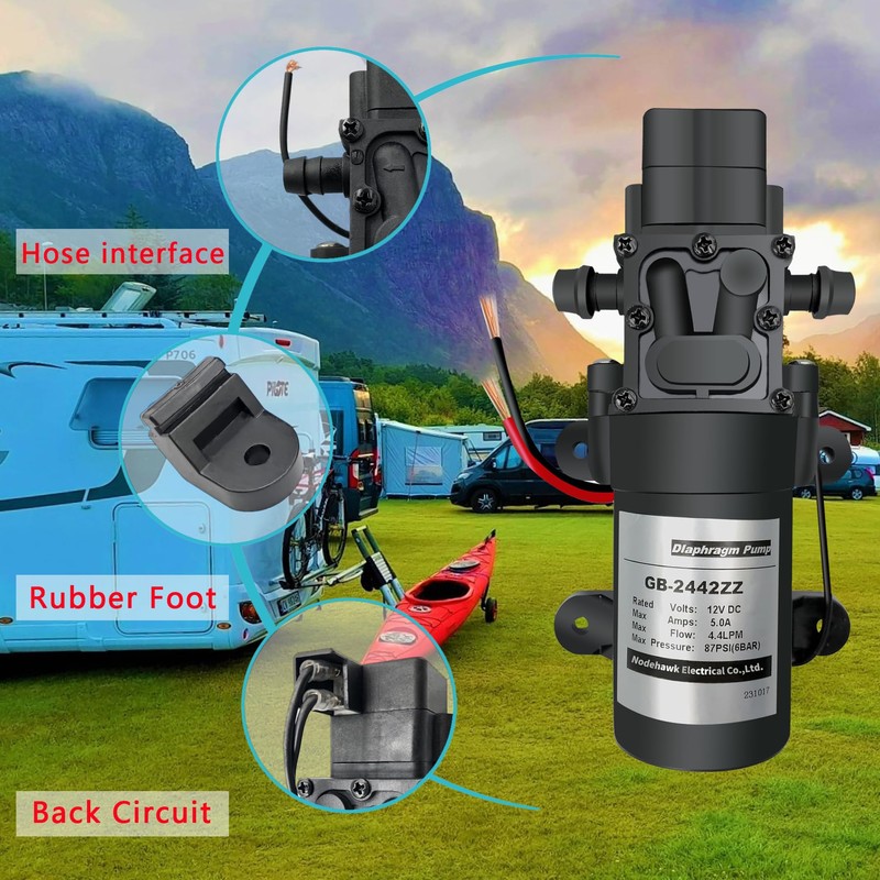 DC 12V Diaphragm Pump, Self-Priming Sprayer Pump, 1.2 GPM 87