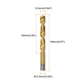 sourcing map 3pcs Brad Point Drill Bit 12.5mm(31/64") Dia Straight Round Shank Drill Metric Brad Point Spiral Twist Drill Bits for Carpenter Woodworking Plastic Rubber, Golden
