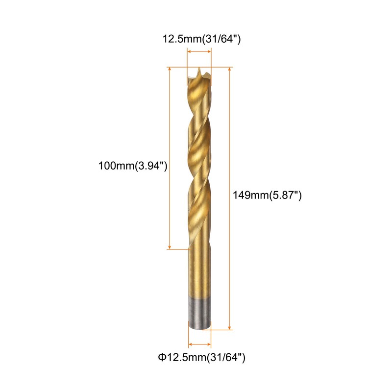 sourcing map 3pcs Brad Point Drill Bit 12.5mm(31/64") Dia Straight