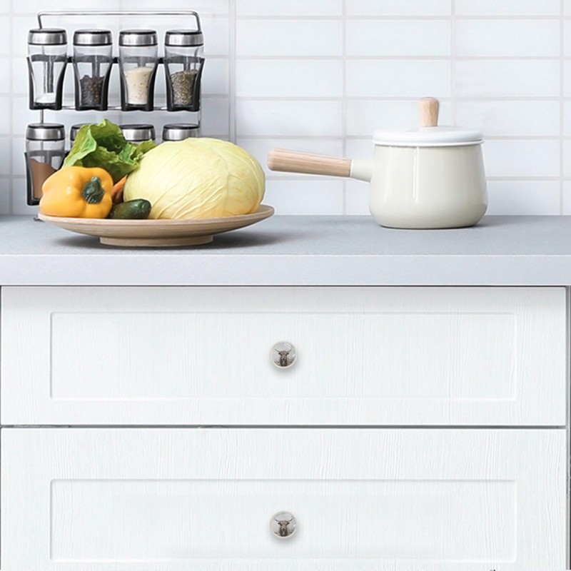 NEWzone 4 Pack White Cabinet Knobs, Highland Cow Decorative Kitchen
