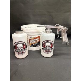 Gallon Black PB Blaster Surface Shield, Standard Undercoating Spray Gun, and 2 White Quart Bottles