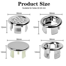 DOETYD 8pcs Sink Overflow Cover Sink Overflow Ring, Round Sink Tap Hole Cover Round Overflow Hole Cover for Bathroom Kitchen Sink Silver