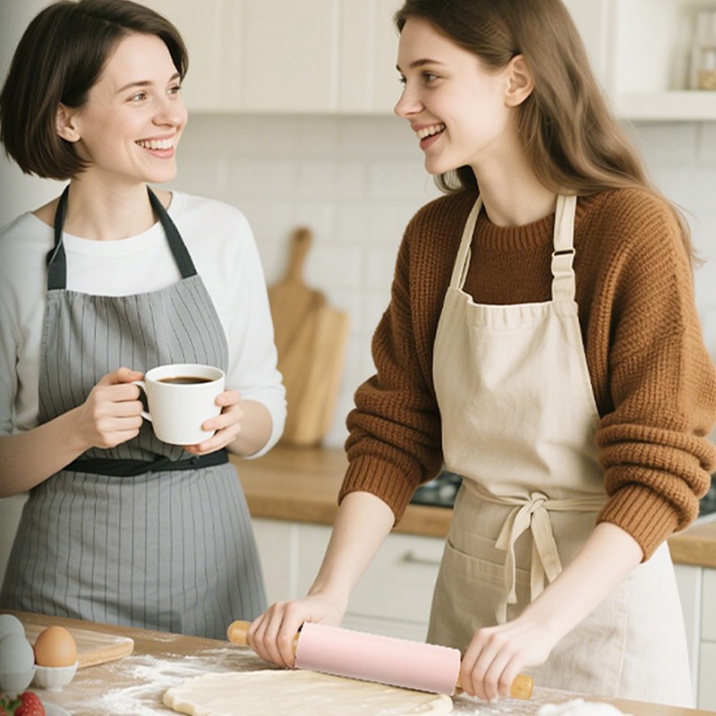 Silicone Rolling Pin for Baking,15inch Pastry Dough Roller with Wooden
