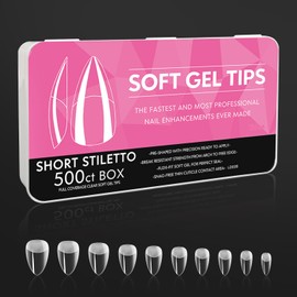 BSOON 500 Pcs Tips Soft gel OBP, tips completosCover Nail Tips False Fake Clear Acrylic Press on Nails for DIY Nail Extension and Salon Use (polvo Blanca, Medium almond)