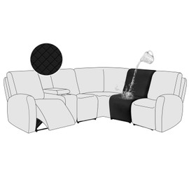 ALIECOM 100% Waterproof Sectional Recliner Couch Covers L Shape Jacquard Stretch 1-Piece Additional Reclining Sofa Cover Washable Armless Corner Seat Slipcover Protector (1 Seat, Black)
