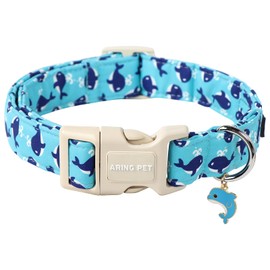 ARING PET Summer Dog Collar-Cute Blue Dog Collar for Small Dogs, Adjustable Cotton Whales Pet Collars Puppy Collar for Small Medium Large Dogs
