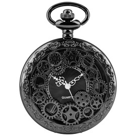 Tiong Gears Quartz Pocket Watch Vintage Hollow Steampunk Pocket Watch and Chain Roman Numerals for Men Women