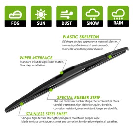 PARRATI® 13'' Premium Rear Wiper Blades All-Season Replacement for 2006-2014 VW Golf,2009-2018 Jetta,2006-2009 Rabbit,2008-2017 Tiguan,2002-2010 Touareg Rear Windshield Wipers-(13-V)