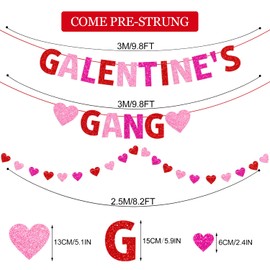 Galentine’s Gang Banner Happy Galentine’s Day Banner Red Pink Glittery Heart Garland Banner Galentines Day Party Decorations Girls Ladies Theme Valentines Day Party Decor Supplies