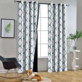 Melodieux Moroccan 100% Blackout Curtains for Bedroom 63 Inch Length, Living Room Thermal Insulated Black Liner Grommet Drapes, 52 by 63 Inch, Off White/Dusty Teal (2 Panels)