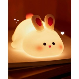 Daixinde Big Face Rabbit Night Light, Cute Bunny Gifts, Silicone Squishy Rabbit Lamp, Rechargeable Dimmable Animal Nightlight, Baby Night Light for Nursery Breastfeeding Bedroom Living Room