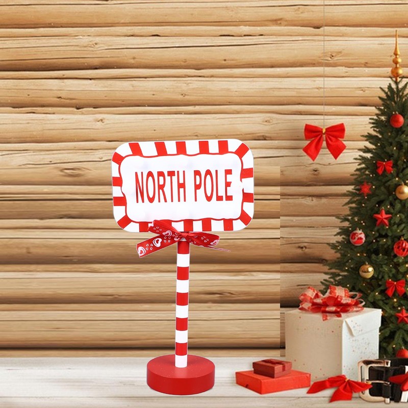 Christmas Stop Here Decor Metal Solid Wood LED Delicate Santa
