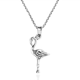 AeraVida Happy Flamingo Double Sided Sterling Silver Necklace | Minimalist Sterling Silver Necklace for Women | Trendy Long Necklaces for Women | Necklace Women Jewelry | Gift for Daughter