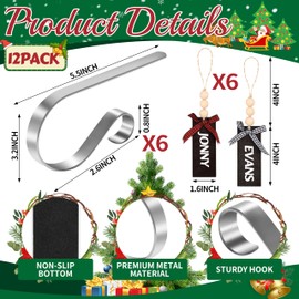 Palonu 6 Pack Christmas Stocking Holders for Mantle, Metal Stocking Hooks with Non-Slip Pads, Multi-uses Stocking Hangers Clips for Xmas Ornaments, Tables Window Fireplace Mantle Decoration