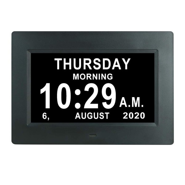 7 INCH Day Date Dementia Clock Auto-Dimming 12 Alarm Reminders Extra Large Non-Abbreviated Day & Month 12/24 Hours Display Digital Calendar Clocks for Seniors Elderly Vision Impaired Memory Loss