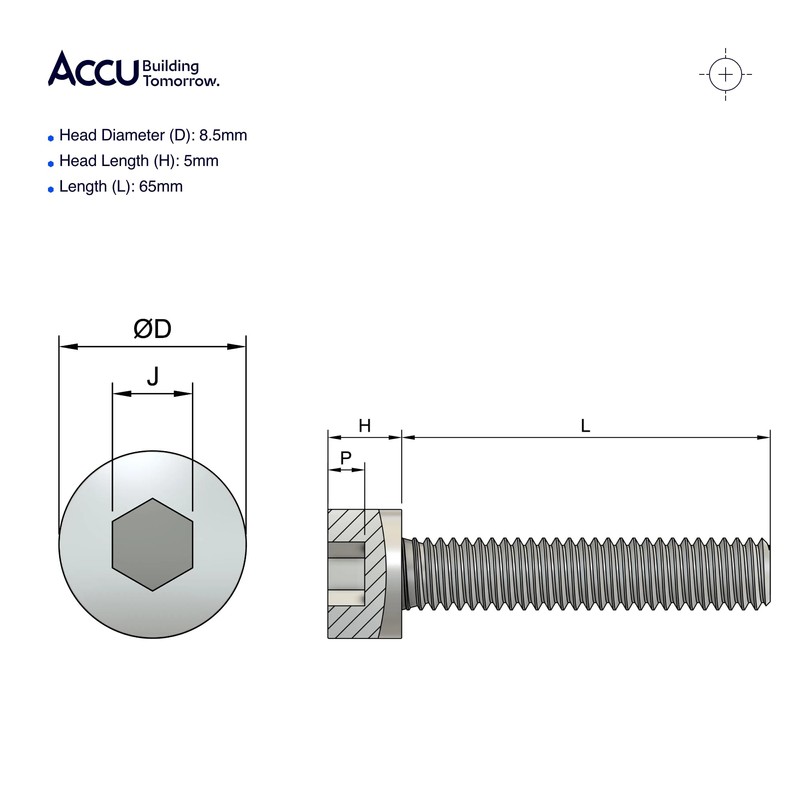 Accu - M5 x 65mm Cap Head Screws (DIN 912)