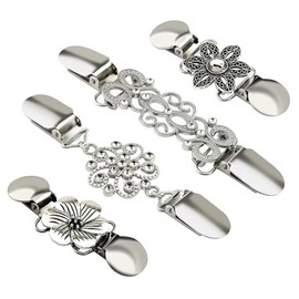 LunarCharm 4 Piece Waist Clip Cinch Clip Cardigan Clips Vintage Pullover Clips Dress Clip Silver Blouse Dress Collar Fastener Scarf Clips Brooches