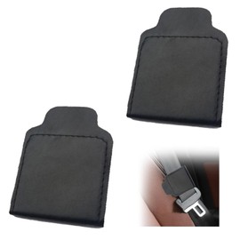 Car Seat Belt Adjuster, 2 Pieces Premium PU Leather Seat Belt Clip for Vehicle Automobile Comfort Universal Shoulder Neck Strap Positioner for Adults (Black Glue Type)