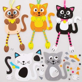 Baker Ross FE396 Cat Craft Bead Hanging Decoration Kits - Pack of 5, Creative Art and Craft Activities for Kids to Make and Decorate