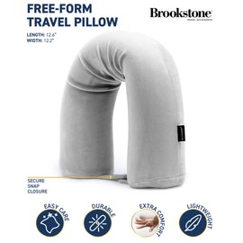 Brookstone Free Form Travel Pillow - Lightweight Flexible Memory Foam Travel Neck Pillow for Sleeping, Car, Airplane & Travel Support, Grey