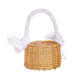 Pamtns Rattan Blumenkorb Handgemachte Korb Mini Geflochtener Blumenkorb Wicker Rattan Basket Hochzeit Blumen Korb mit Schleife Blumentopf Obstkorb Weidenkorb mit Henkel Picknickkorb Multifunktional
