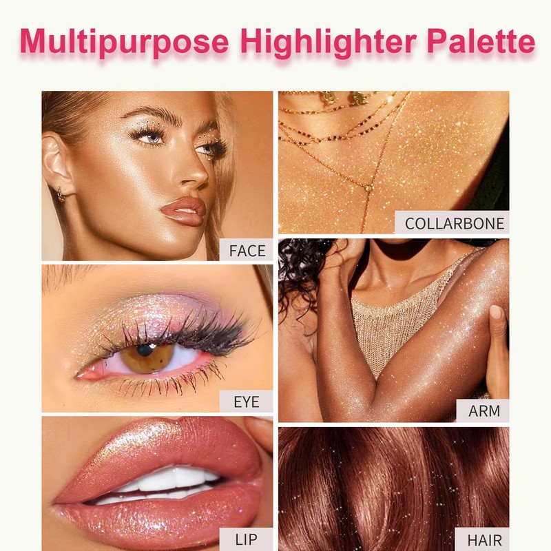 Highlighter Powder Palette, Shimmer Glitter Highlighter, High-End Highlighting Palette, Highlighting