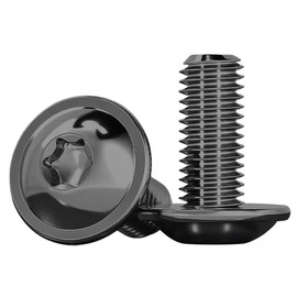 Drenky Rounded Head Screws with Flange, Pack of 10, M8 x 16 mm Screws Torx Rustproof Stainless Steel Pan Head Screws ISO 7380-2 Flange Screws Thread Screws Full Thread Flat Head Screws Black