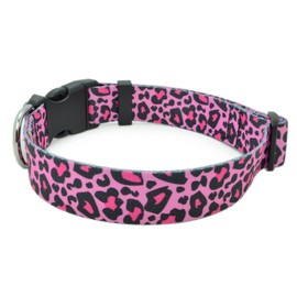 DWOOFG Pretty Dog Collar for a Girl Dog, Sturdy Durable with Buckle Leopard Print Design, Pink Dog Collars for Medium Dogs, Premium Adjustable Polyester Pet Collar…