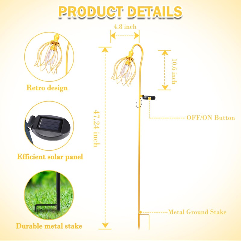 Solar Lights Outdoor Decorative Solar Wire Metal Flower Yard Stake