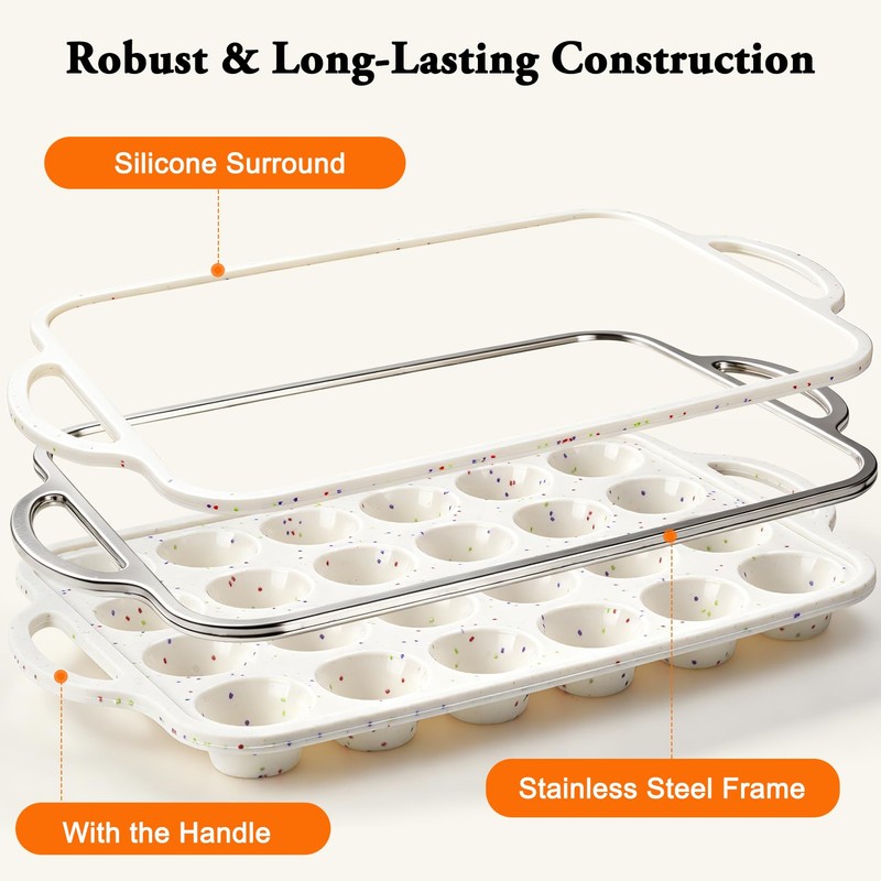 2 Pack Silicone Muffin Pans with Metal Reinforced Frame Regular