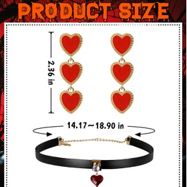 Black Choker Necklace & Red Hearts Earrings for Hearts Queen Costume Accessories Women, Halloween Costumes Woman, Vampire Accessories Gothic Vintage Necklace